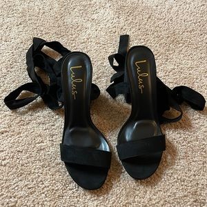 Lulus black suede Ulta Lace-up heels